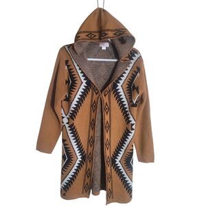 Kamana Longline Aztec Cardigan Sweater Women's Small S Brown Hooded Southwestern